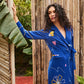 Egyptian Blue Knot Side Wrap Blazer Dress