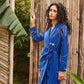 Egyptian Blue Knot Side Wrap Blazer Dress