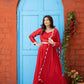 Red Anarkali suit set with duppata