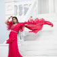 Hot pink ruffle sharara saree with detachable belt