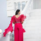 Hot pink ruffle sharara saree with detachable belt