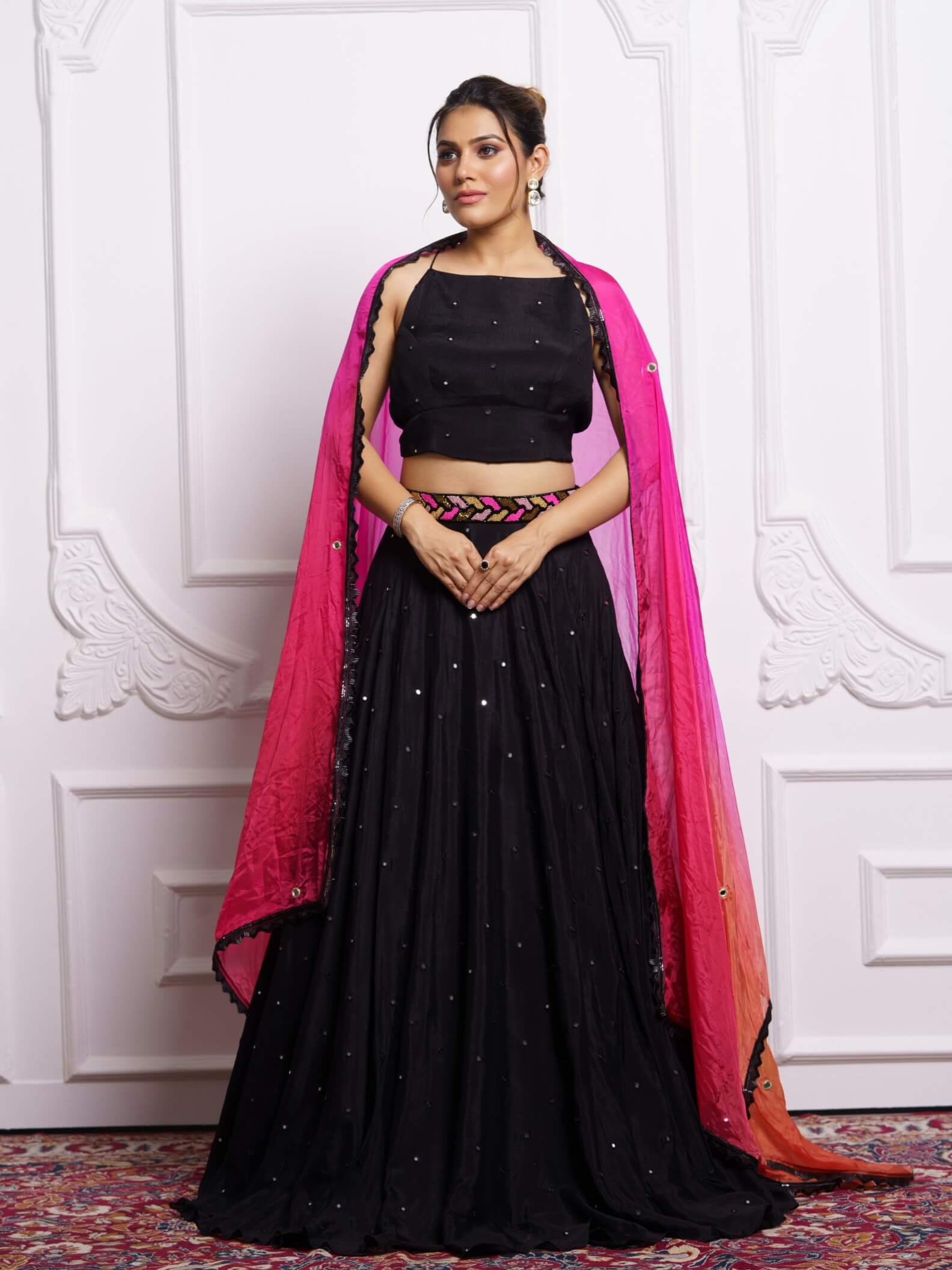 Black Lehenga with Ombré Dupatta