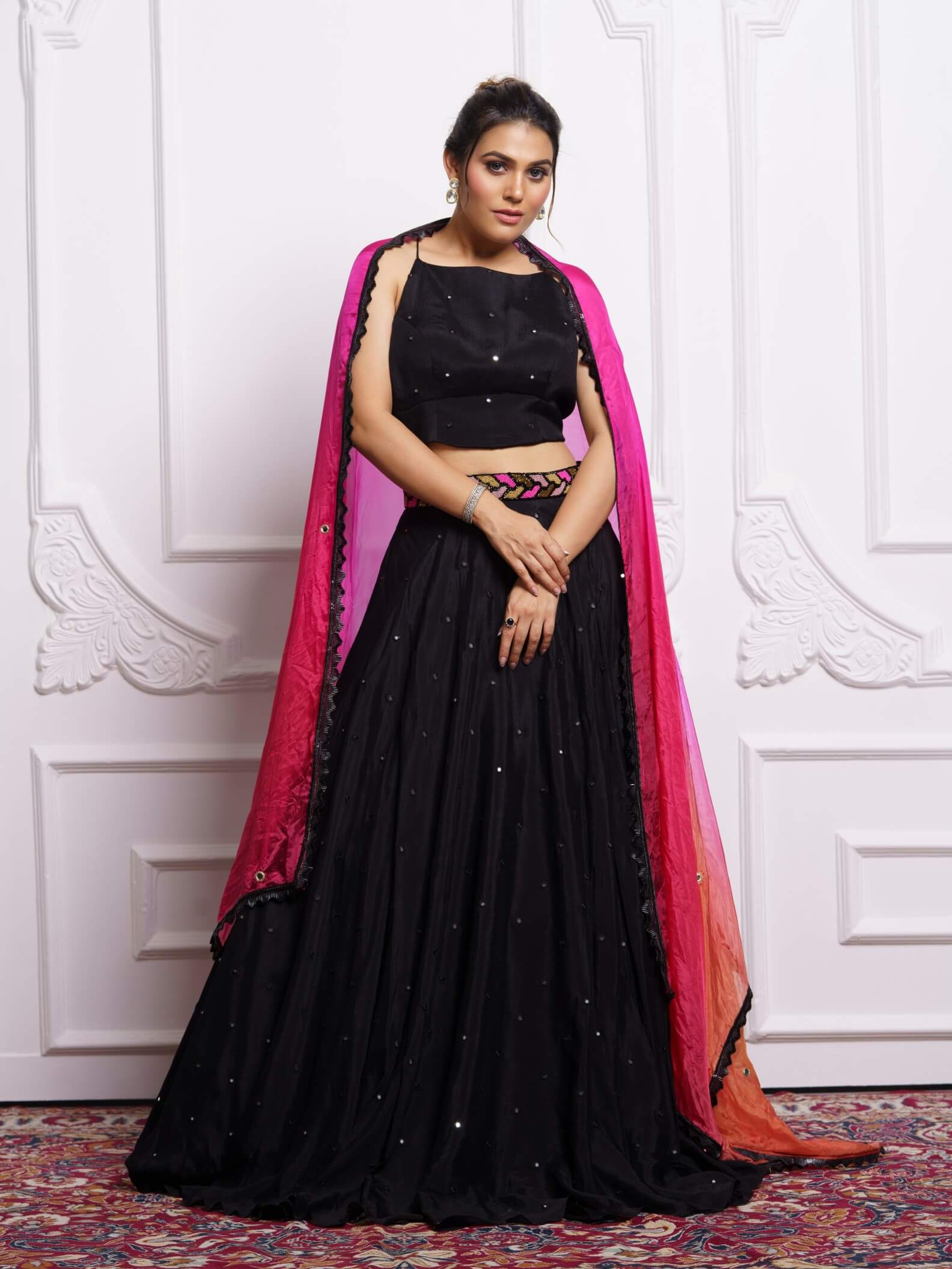 Black Lehenga with Ombré Dupatta