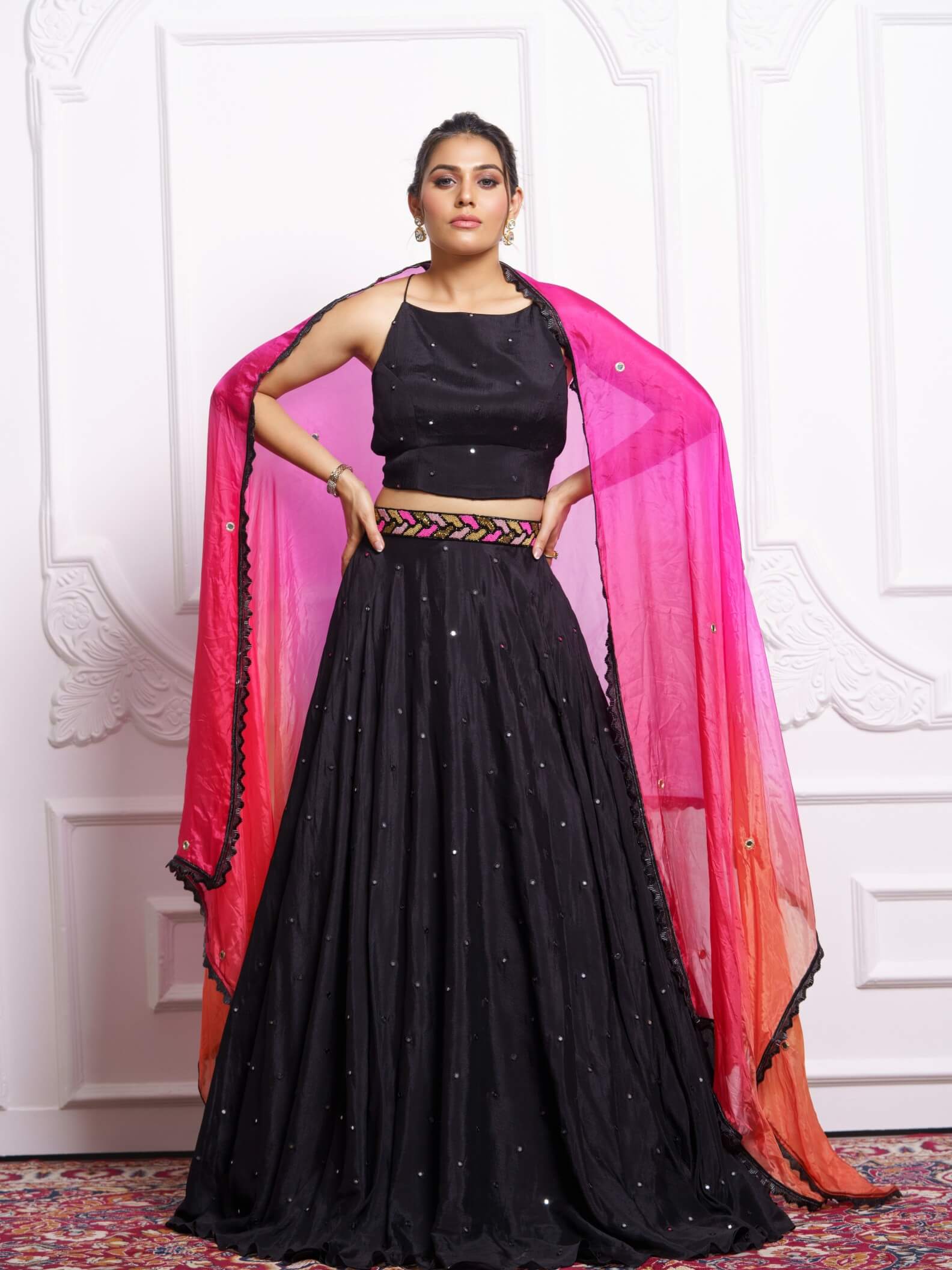 Black Lehenga with Ombré Dupatta
