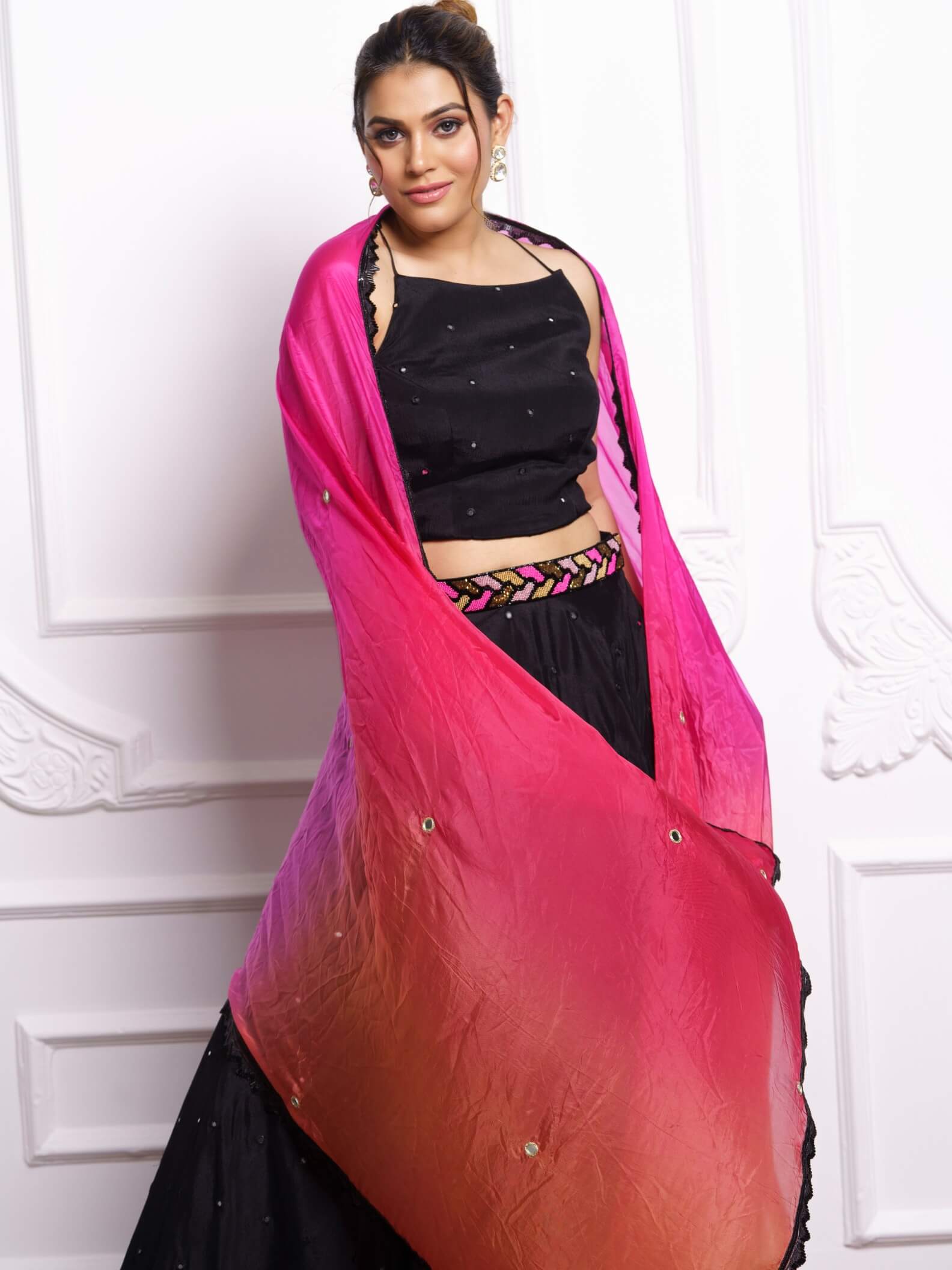 Black Lehenga with Ombré Dupatta